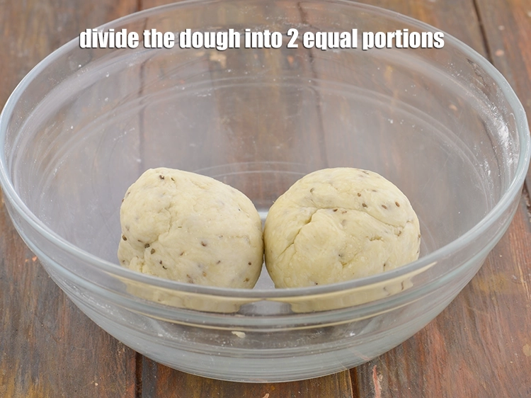 Step 5 – <p>To make <strong>Namak Para, Savoury Jar Snack</strong>, divide the <strong>dough</strong> into 2 equal portions.</p>