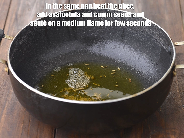 Step 11 – <p><span style="background-color:rgb(255,255,255);color:rgb(0,0,0);">In the same pan or another kadhai, heat the 2 1/2 tbsp </span><a href="https://www.tarladalal.com/glossary-ghee-245i"><u>ghee</u></a><span …