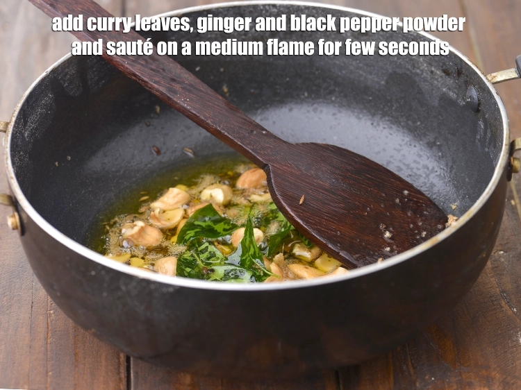Step 13 – <p><span style="background-color:rgb(255,255,255);color:rgb(0,0,0);">Add the 8 </span><a href="https://www.tarladalal.com/glossary-curry-leaves-kadi-patta-kadipatta-388i"><u>curry leaves (kadi patta)</u></a><span style="background-color:rgb(255,255,255);color:rgb(0,0,0);">, 1/2 tsp finely </span><a href="https://www.tarladalal.com/glossary-ginger-adrak-453i#ing_2366"><u>chopped …