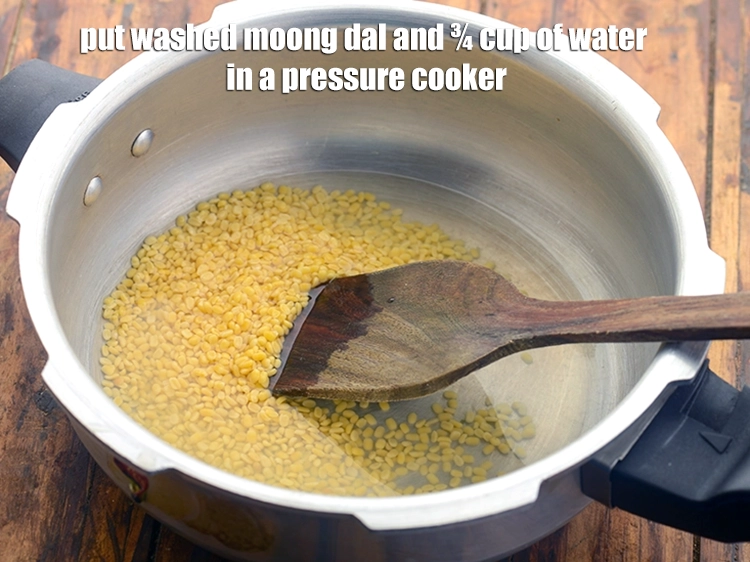 Step 4 – <p>Put <span style="background-color:rgb(255,255,255);color:rgb(0,0,0);">the washed </span><a href="https://www.tarladalal.com/glossary-yellow-moong-dal-split-yellow-gram-peeli-moong-dal-488i"><u>yellow moong dal (split yellow gram)</u></a><span style="background-color:rgb(255,255,255);color:rgb(0,0,0);"> and ¾ cup …