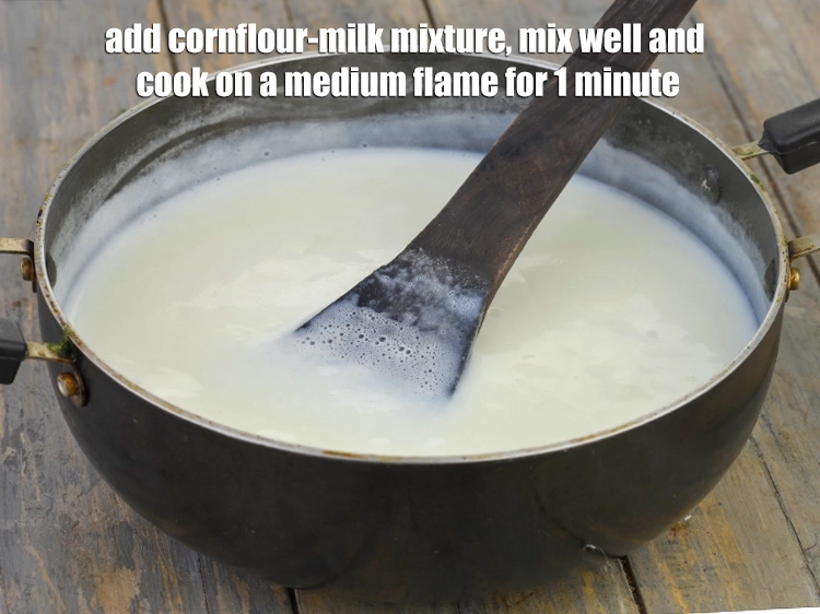 Step 4 – <p><span style="background-color:rgb(255,255,255);color:rgb(0,0,0);">Add the <strong>cornflour-milk mixture</strong>, mix well and cook on a medium flame for 1 …