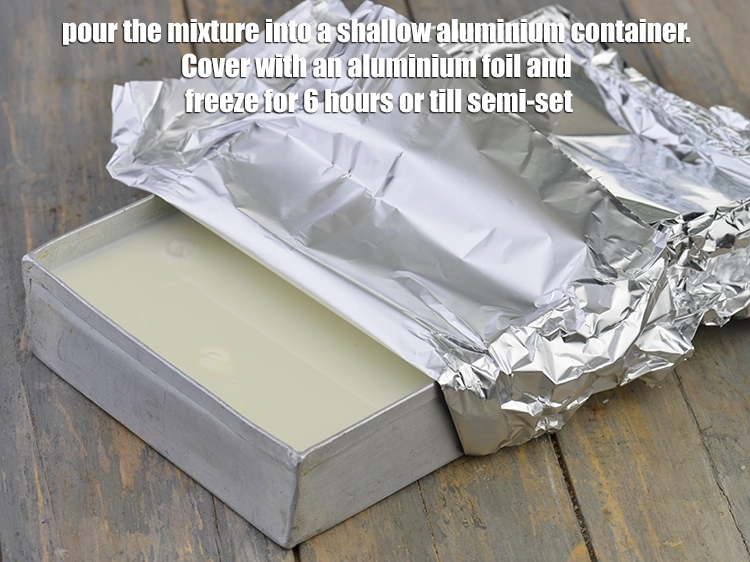 Step 6 – <p><span style="background-color:rgb(255,255,255);color:rgb(0,0,0);">Pour the <strong>mixture</strong> into a shallow aluminium container. Cover with an aluminium foil and …