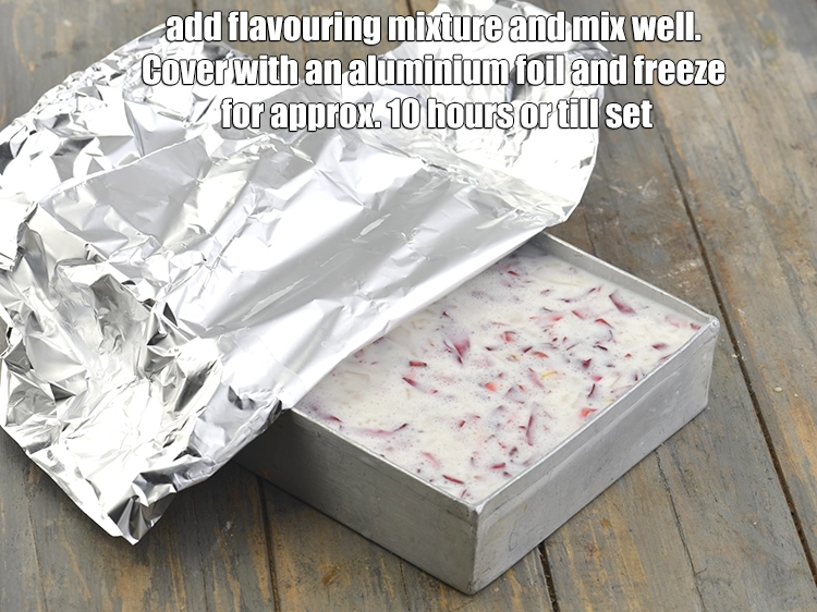 Step 8 – <p><span style="background-color:rgb(255,255,255);color:rgb(0,0,0);">Transfer the mixture back into the same aluminium shallow container. Add the <strong>flavouring mixture</strong> …