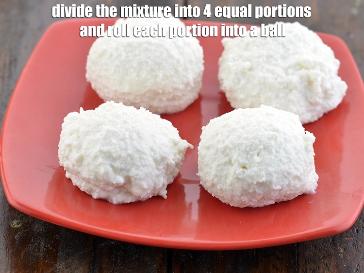 Step 6 – <p>Divide the mixture into 4 equal portions and roll each portion into a ball.</p>