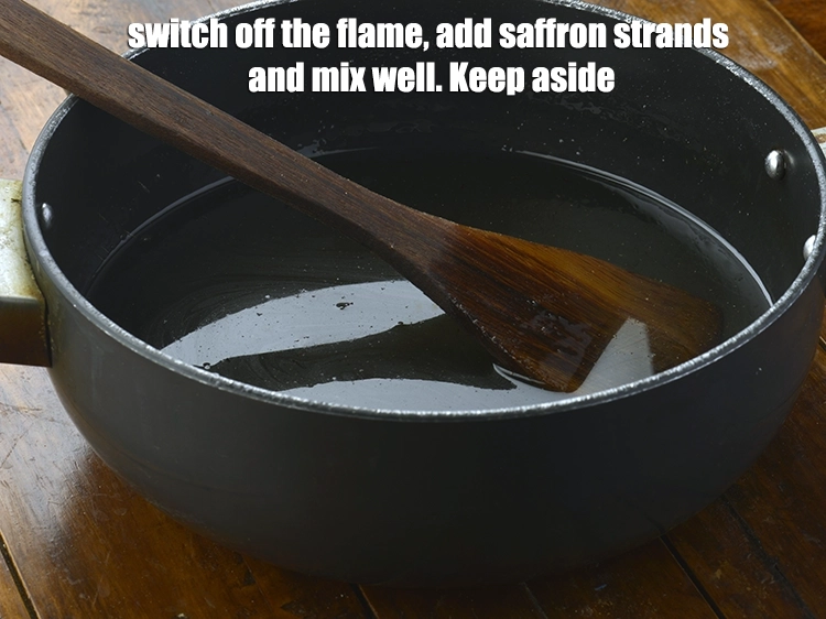 Step 5 – <p><span style="background-color:rgb(255,255,255);color:rgb(0,0,0);"><strong>Switch off the flame</strong>, add the a few strands of </span><a href="https://www.tarladalal.com/glossary-saffron-kesar-520i"><u>saffron (kesar) strands</u></a><span …