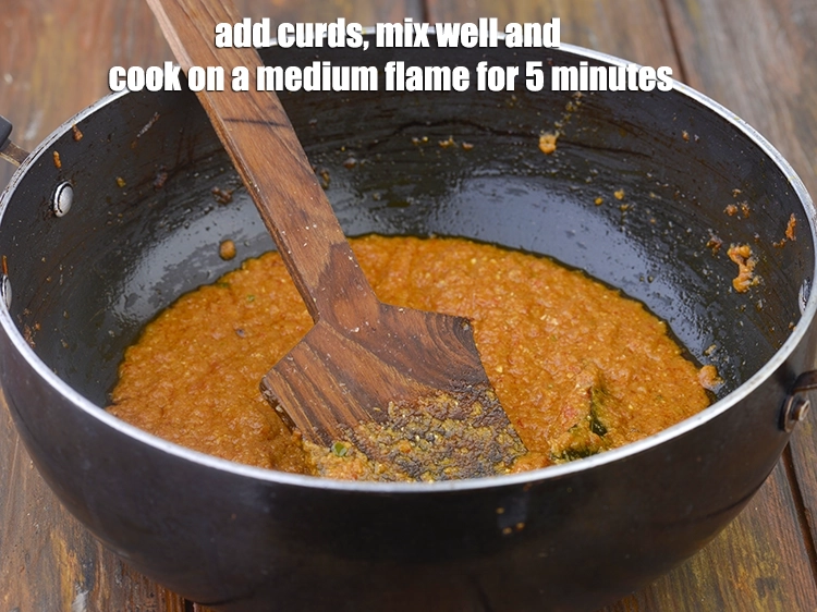 Step 5 – <p><span style="background-color:rgb(255,255,255);color:rgb(0,0,0);">Add the 1/4 cup </span><a href="https://www.tarladalal.com/glossary-curd-dahi-yogurt-yoghurt-383i#ing_3131"><u>whisked curds (dahi)</u></a><span style="background-color:rgb(255,255,255);color:rgb(0,0,0);">, mix well and cook on …
