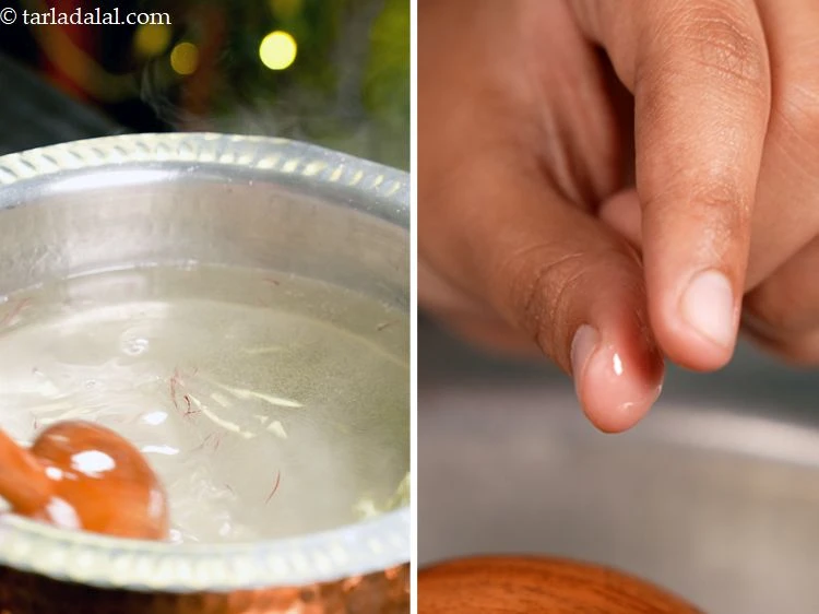 Step 22 – <p><span style="background-color:rgb(255,255,255);color:rgb(0,0,0);">Keep stirring the <strong>sugar syrup</strong> continuously and ensure you do not miss the sticky&nbsp;consistency.</span></p>