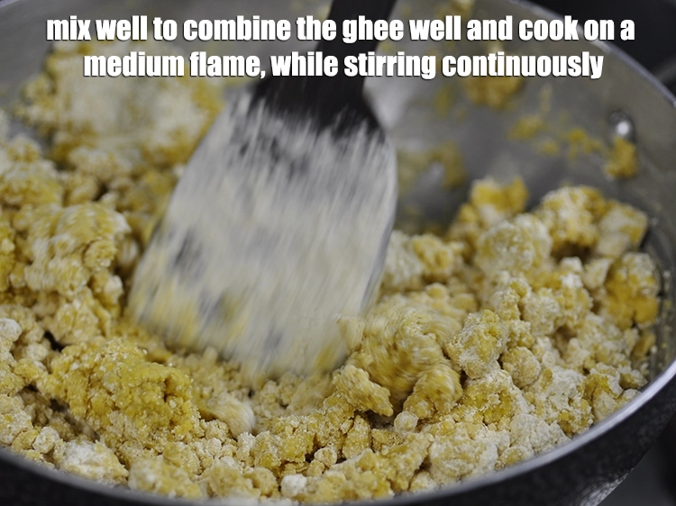 Step 5 – <p>Mix well to combine the ghee well and cook on a medium flame, while stirring …