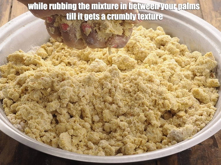 Step 14 – <p>Mix while rubbing the mixture in between your palms till it gets a crumbly texture.</p>