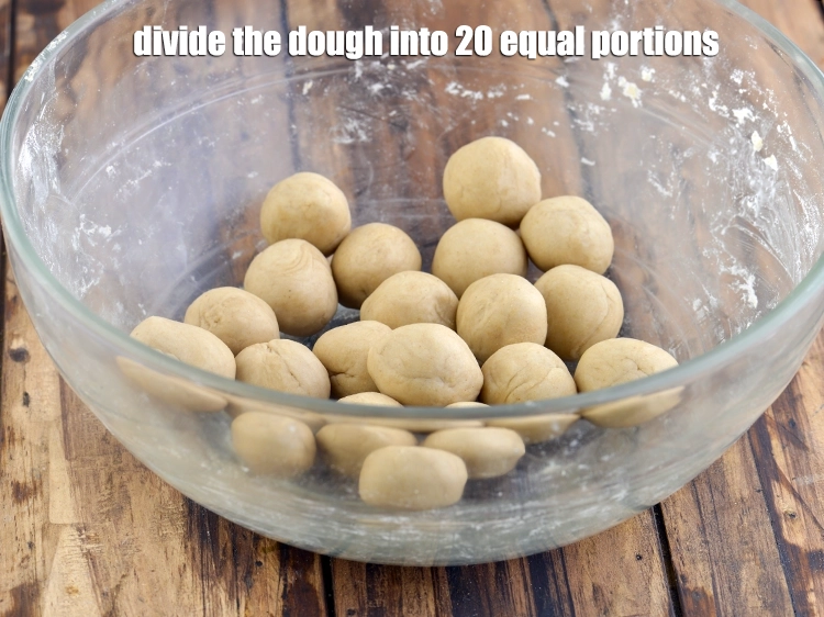 Step 12 – <p>To make <strong>Baked Besan Gujiya</strong>, &nbsp;Divide the <strong>dough</strong> into 20 equal portions.</p>