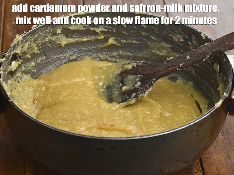 Step 6 – <p><span style="background-color:rgb(255,255,255);color:rgb(0,0,0);">Add the 1/4 tsp </span><a href="https://www.tarladalal.com/glossary-cardamom-powder-elaichi-powder-265i"><u>cardamom (elaichi) powder</u></a><span style="background-color:rgb(255,255,255);color:rgb(0,0,0);"> and <strong>safrron-milk mixture</strong>, mix well …
