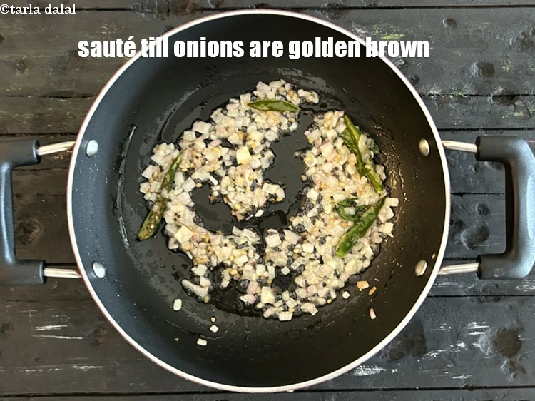 Step 21 – <html><head></head><body><p>Sauté till the onions are golden brown in colour.</p></body></html>