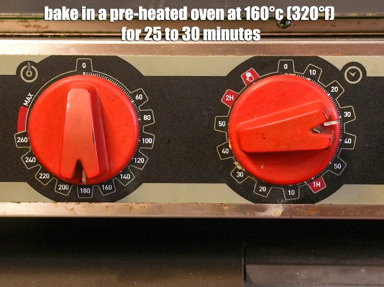 Step 19 – <p><span style="background-color:rgb(255,255,255);color:rgb(0,0,0);"><strong>bake</strong> in a pre-heated oven at 160°c (320°f) for 25 to 30 minutes.</span></p>