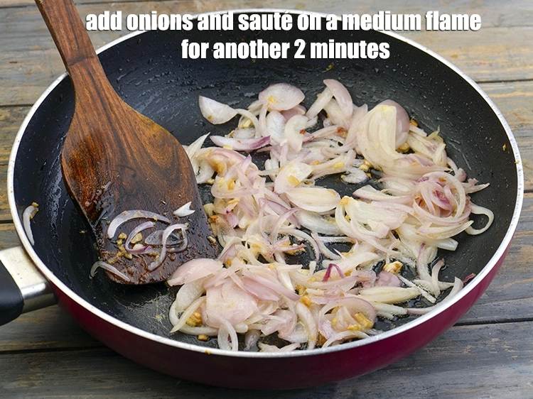 Step 3 – <p><span style="background-color:rgb(255,255,255);color:rgb(0,0,0);">Add the 1/2 cup </span><a href="https://www.tarladalal.com/glossary-onions-pyaz-pyaaz-kanda-548i#ing_2342"><u>sliced onions</u></a><span style="background-color:rgb(255,255,255);color:rgb(0,0,0);"> and <strong>sauté</strong> on a medium flame …