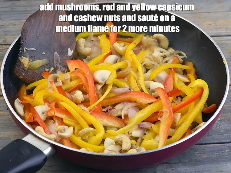 Step 4 – <p><span style="background-color:rgb(255,255,255);color:rgb(0,0,0);">Add the 1 cup </span><a href="https://www.tarladalal.com/glossary-mushrooms-khumb-dhingri-493i#ing_2344"><u>sliced mushrooms (khumbh)</u></a><span style="background-color:rgb(255,255,255);color:rgb(0,0,0);">, 1/2 cup </span><a href="https://www.tarladalal.com/glossary-red-capsicum-red-bell-pepper-laal-shimla-mirch-172i#ing_2563"><u>sliced red …