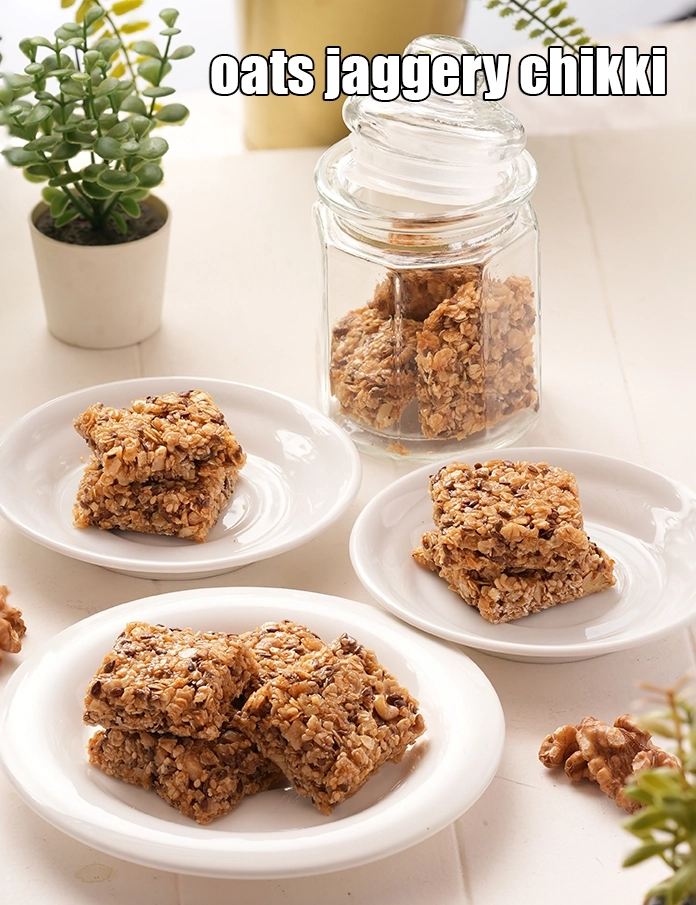 Step 20 – <p><span style="background-color:rgb(255,255,255);color:rgb(0,0,0);">Serve </span><strong>Oats and Walnut Chikki | oats chikki with flaxseeds, sesame seeds | oats …