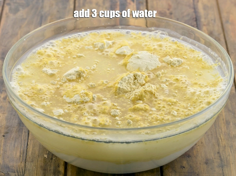 Step 3 – <p>Add 3 cups of <strong>water</strong>. If you like thick texture of <strong>Gujarati kadhi</strong>, then increase …