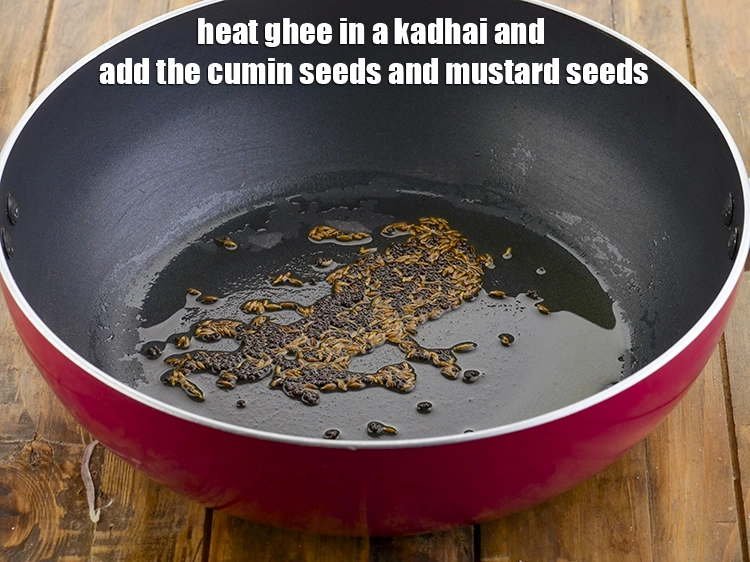 Step 5 – <p>Heat the <span style="background-color:rgb(255,255,255);color:rgb(0,0,0);">2 tsp </span><a href="https://www.tarladalal.com/glossary-ghee-245i"><u>ghee</u></a> in a kadhai and add the <span style="background-color:rgb(255,255,255);color:rgb(0,0,0);">1/2 …