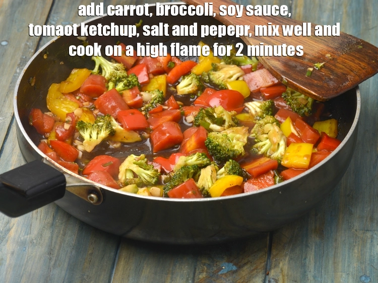 Step 8 – <p><span style="background-color:rgb(255,255,255);color:rgb(0,0,0);">Add the <strong>cornflour-water mixtrue</strong>, mix well and cook on a high flame for 1 …