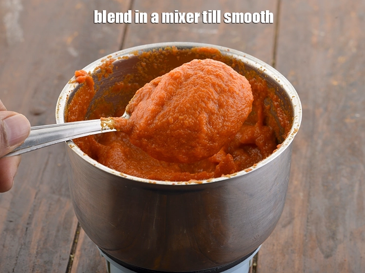 Step 6 – <p><strong>Blend</strong> in a mixer till smooth. The&nbsp;<strong>red garlic chutney recipe (lehsun ki chutney)</strong>&nbsp;will look like …