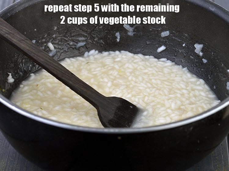 Step 6 – <p><span style="background-color:rgb(255,255,255);color:rgb(0,0,0);">Repeat step 5 with the remaining 2 cups of </span><a href="https://www.tarladalal.com/basic-vegetable-stock-38556r"><u>basic vegetable stock</u></a><span style="background-color:rgb(255,255,255);color:rgb(0,0,0);">.</span></p>