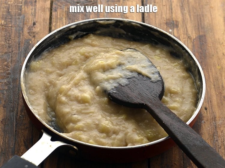 Step 21 – <p>Mix well using a ladle. No chunks of mashed banana should remain in <strong>Jowar Banana …