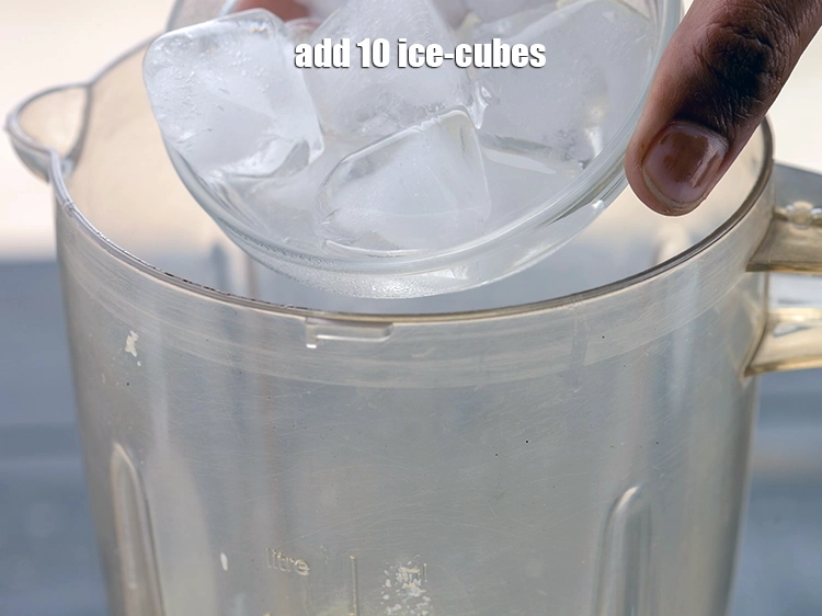 Step 6 – <p>Add 10 <a href="https://www.tarladalal.com/glossary-ice-cubes-752i">ice-cubes</a>.</p>