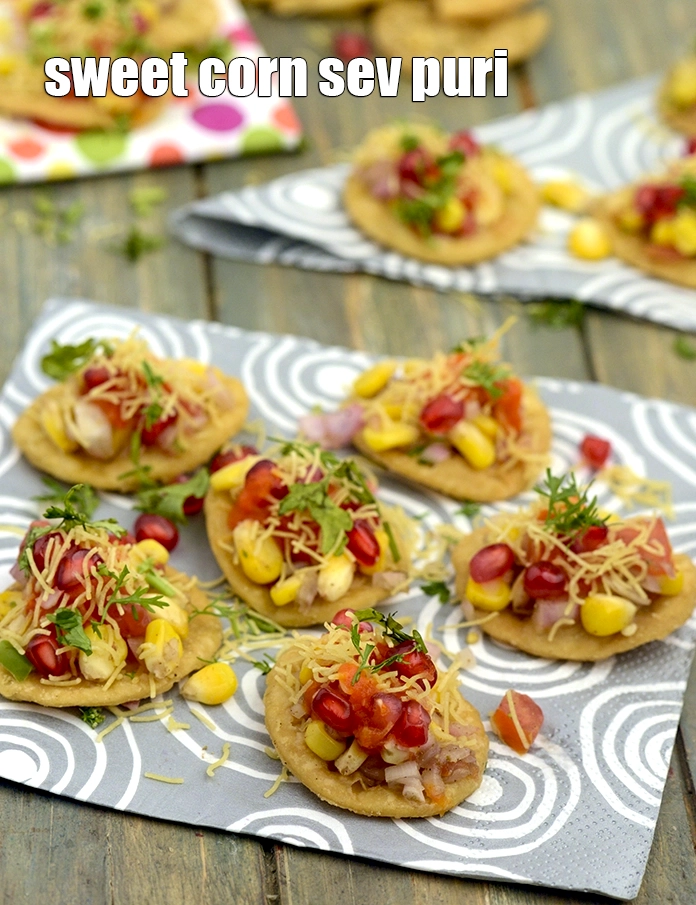 Step 32 – <p><span style="background-color:rgb(255,255,255);color:rgb(0,0,0);">Serve </span><strong>corn sev puri recipe | sweet corn sev puri | Indian chaat recipe …