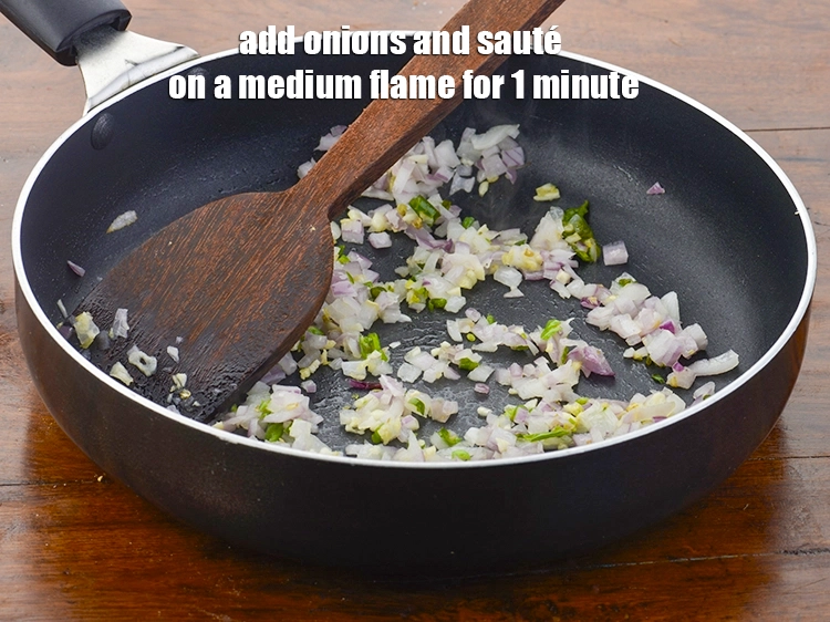 Step 4 – <p><span style="background-color:rgb(255,255,255);color:rgb(0,0,0);">Add the 1/4 cup finely </span><a href="https://www.tarladalal.com/glossary-onions-pyaz-pyaaz-kanda-548i#ing_2327"><u>chopped onion</u></a><span style="background-color:rgb(255,255,255);color:rgb(0,0,0);"> and <strong>sauté</strong> on a medium …