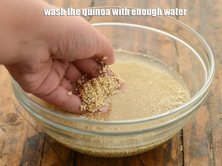 Step 8 – <p>Wash the <a href="https://www.tarladalal.com/glossary-quinoa-2395i"><u>quinoa</u></a> with enough water.</p>