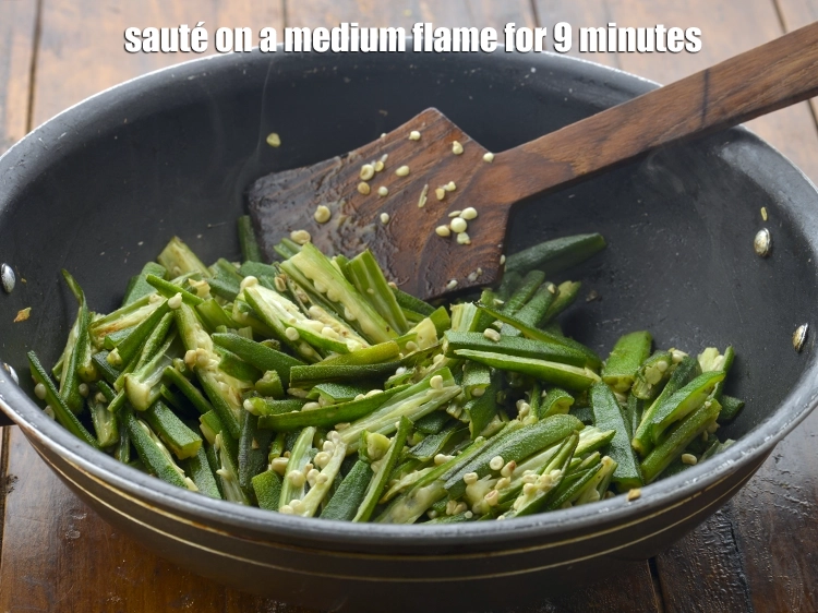 Step 9 – <p><span style="background-color:rgb(255,255,255);color:rgb(0,0,0);"><strong>Sauté </strong>on a medium flame for 9 minutes.</span></p>