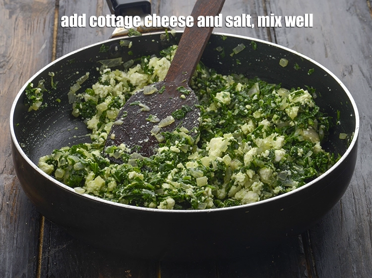 Step 6 – <p><span style="background-color:rgb(255,255,255);color:rgb(0,0,0);">Add the 100 gms </span><a href="https://www.tarladalal.com/glossary-paneer-cottage-cheese-chenna-985i#ing_3093"><u>crumbled paneer (cottage cheese)</u></a><span style="background-color:rgb(255,255,255);color:rgb(0,0,0);"> and </span><a href="https://www.tarladalal.com/glossary-salt-namak-table-salt-418i"><u>salt </u></a><span …