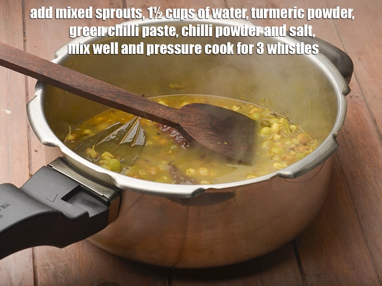 Step 3 – <p><span style="background-color:rgb(255,255,255);color:rgb(0,0,0);">Add the 1 cup </span><a href="https://www.tarladalal.com/glossary-mixed-sprouts-195i"><u>mixed sprouts</u></a><span style="background-color:rgb(255,255,255);color:rgb(0,0,0);">, 1½ cups of <strong>water</strong>, 1/4 tsp …