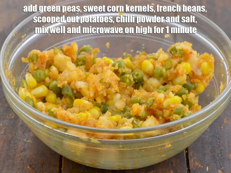 Step 9 – <p><span style="background-color:rgb(255,255,255);color:rgb(0,0,0);"><strong>Add the green peas, sweet corn kernels, french beans, scooped out potatoes</strong>, 1/2 tsp …