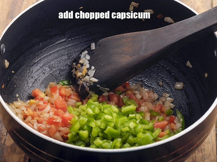 Step 12 – <p>Add <span style="background-color:rgb(255,255,255);color:rgb(0,0,0);">1/2 cup </span><a href="https://www.tarladalal.com/glossary-capsicum-shimla-mirch-bell-pepper-163i#ing_2311"><u>chopped capsicum</u></a>. You can also make use of bell peppers …