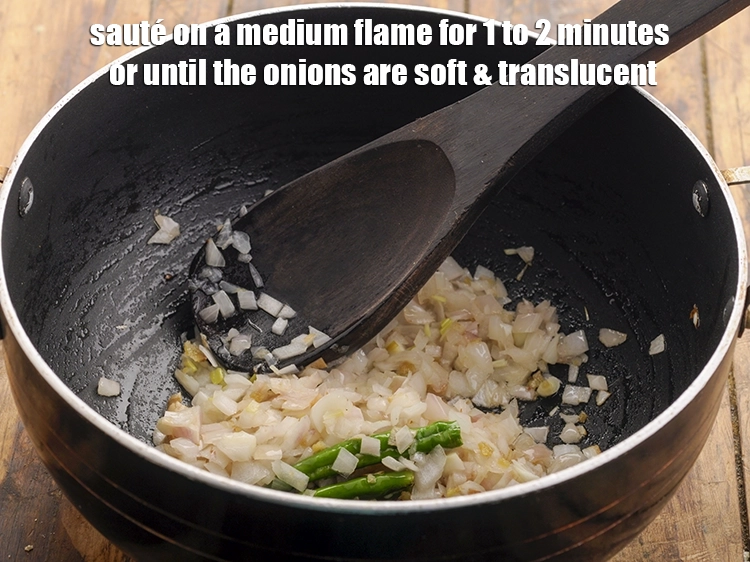 Step 9 – <p><strong>Sauté</strong> on a medium flame for 1 to 2 minutes or until the onions are …