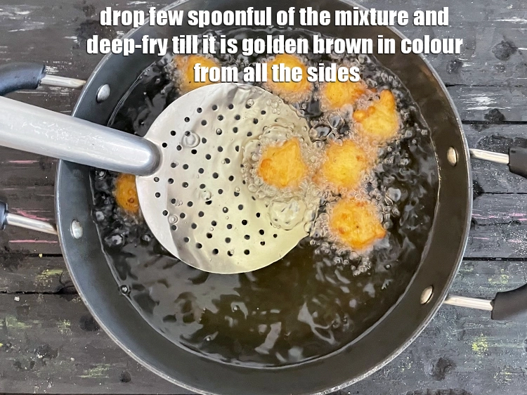 Step 10 – <p><span style="background-color:rgb(255,255,255);color:rgb(0,0,0);"><strong>Drop</strong> few spoonful of the mixture and deep-fry till it is golden brown in …