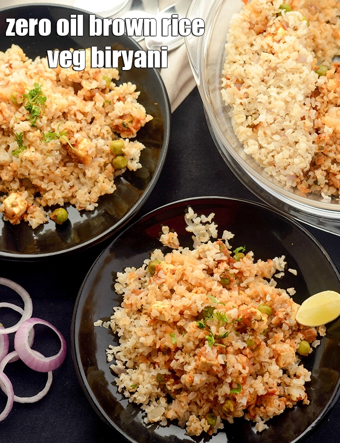 Step 38 – <p><strong>Paneer matar biryani recipe | zero oil brown rice veg biryani | healthy paneer brown …