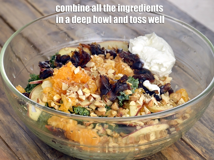 Step 1 – <p>To make the <strong>Citrus Kale Apple and Feta Salad</strong>, <span style="background-color:rgb(255,255,255);color:rgb(0,0,0);">in a deep bowl add …