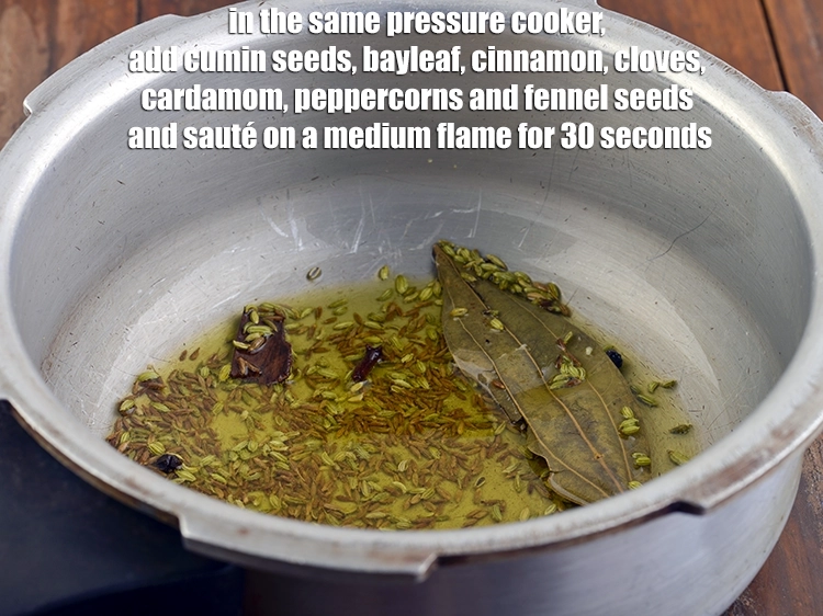 Step 10 – <p><span style="background-color:rgb(255,255,255);color:rgb(0,0,0);">In the same pressure cooker, add the 1 tsp </span><a href="https://www.tarladalal.com/glossary-cumin-seeds-jeera-zeera-381i"><u>cumin seeds (jeera)</u></a><span style="background-color:rgb(255,255,255);color:rgb(0,0,0);">, …