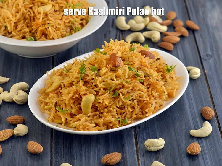 Step 17 – <p><span style="background-color:rgb(255,255,255);color:rgb(0,0,0);">Serve <strong>Kashmiri Pulao, Veg Pulav with Mixed Nuts</strong> hot.</span></p>