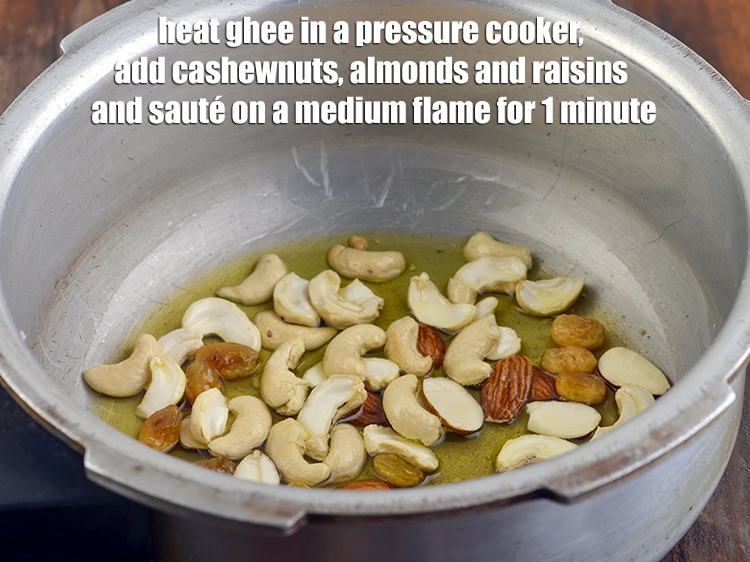 Step 8 – <p><span style="background-color:rgb(255,255,255);color:rgb(0,0,0);">Heat the 1 1/2 tbsp </span><a href="https://www.tarladalal.com/glossary-ghee-245i"><u>ghee</u></a><span style="background-color:rgb(255,255,255);color:rgb(0,0,0);"> in a pressure cooker, add the …