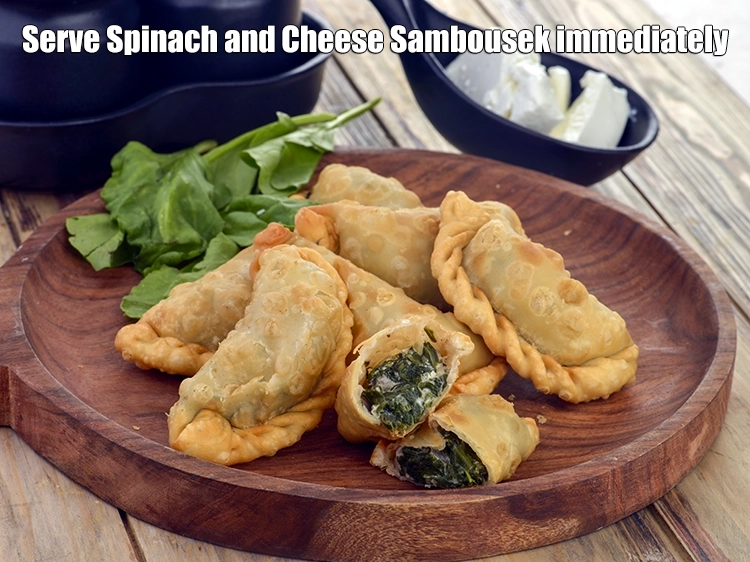 Step 12 – <p><span style="background-color:rgb(255,255,255);color:rgb(0,0,0);">Serve <strong>Spinach and Cheese Sambousek</strong> immediately.</span></p>