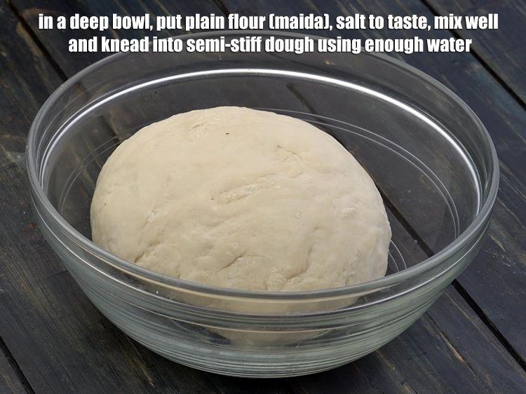 Step 1 – <p>To make the <strong>dough, </strong>in a deep bowl, put <span style="background-color:rgb(255,255,255);color:rgb(0,0,0);">1 cup </span><a href="https://www.tarladalal.com/glossary-plain-flour-maida-188i"><u>plain flour …