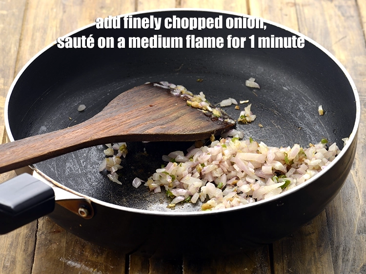 Step 4 – <p><span style="background-color:rgb(255,255,255);color:rgb(0,0,0);">Add the 1/4 cup finely </span><a href="https://www.tarladalal.com/glossary-onions-pyaz-pyaaz-kanda-548i#ing_2327"><u>chopped onion</u></a><span style="background-color:rgb(255,255,255);color:rgb(0,0,0);"> and <strong>sauté</strong> on a medium …