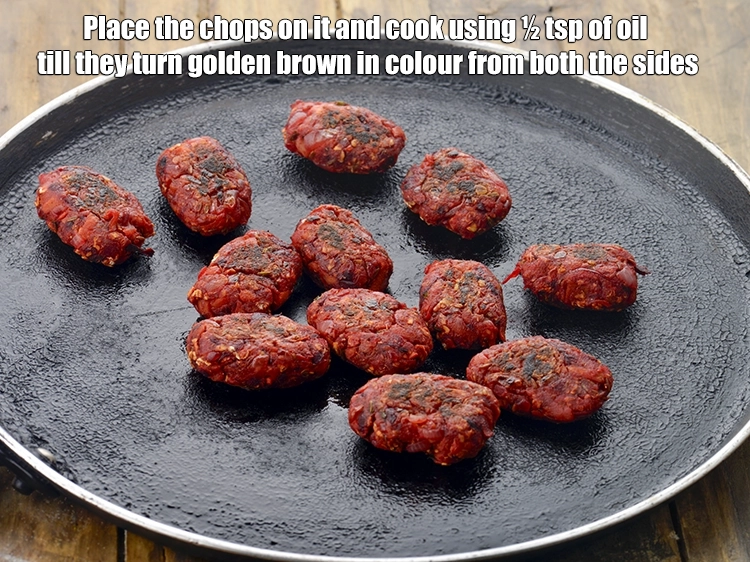 Step 10 – <p><span style="background-color:rgb(255,255,255);color:rgb(0,0,0);">Place the <strong>chops</strong> on it and cook using ½ tsp of </span><a href="https://www.tarladalal.com/glossary-oil-671i"><u>oil</u></a><span style="background-color:rgb(255,255,255);color:rgb(0,0,0);"> …
