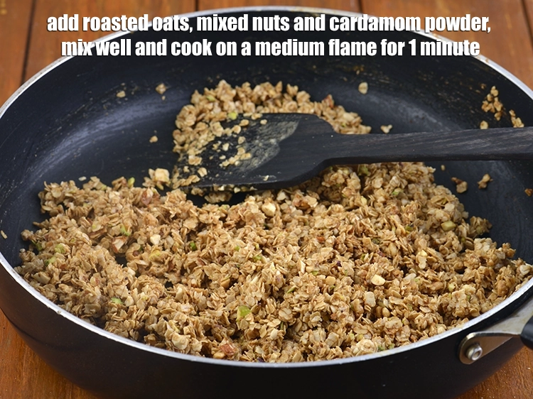 Step 3 – <p><span style="background-color:rgb(255,255,255);color:rgb(0,0,0);">Add the <strong>roasted oats</strong>, 1/4 cup finely </span><a href="https://www.tarladalal.com/glossary-mixed-nuts-927i#ing_3253"><u>chopped mixed nuts</u></a><span style="background-color:rgb(255,255,255);color:rgb(0,0,0);"> and 1/4 …