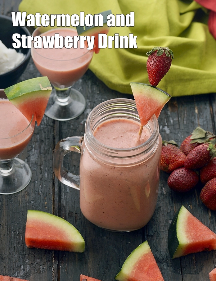 Step 6 – <p><span style="background-color:rgb(255,255,255);color:rgb(0,0,0);">Serve <strong>Watermelon and Strawberry Drink</strong> chilled.</span></p>