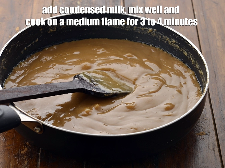 Step 2 – <p><span style="background-color:rgb(255,255,255);color:rgb(0,0,0);">Add the 1 cup </span><a href="https://www.tarladalal.com/glossary-condensed-milk-672i"><u>condensed milk</u></a><span style="background-color:rgb(255,255,255);color:rgb(0,0,0);">, mix well and cook on a …