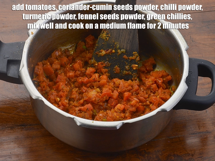 Step 6 – <p><span style="background-color:rgb(255,255,255);color:rgb(0,0,0);">Add the 1 cup </span><a href="https://www.tarladalal.com/glossary-tomatoes-tamatar-639i#ing_2361"><u>chopped tomato</u></a><span style="background-color:rgb(255,255,255);color:rgb(0,0,0);">, 1 tsp </span><a href="https://www.tarladalal.com/glossary-coriander-cumin-seeds-powder-dhania-jeera-powder-375i"><u>coriander-cumin seeds (dhania-jeera) …